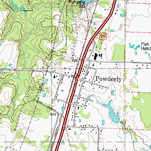 Topographic Map of Powderly, TX