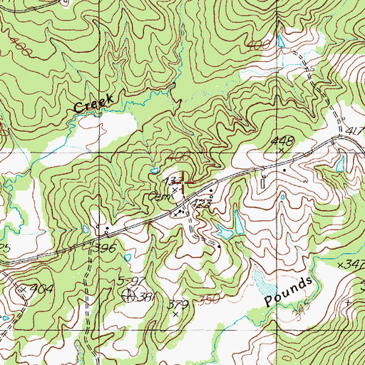 Topographic Map of Powdrill Cemetery, TX