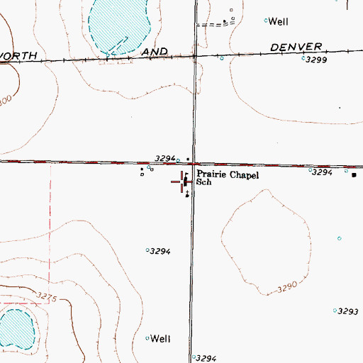 Topographic Map of Prairie Chapel School, TX