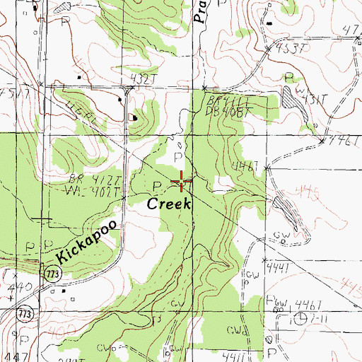 Topographic Map of Prairie Creek, TX