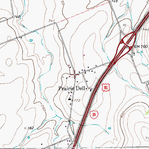 Topographic Map of Prairie Dell, TX