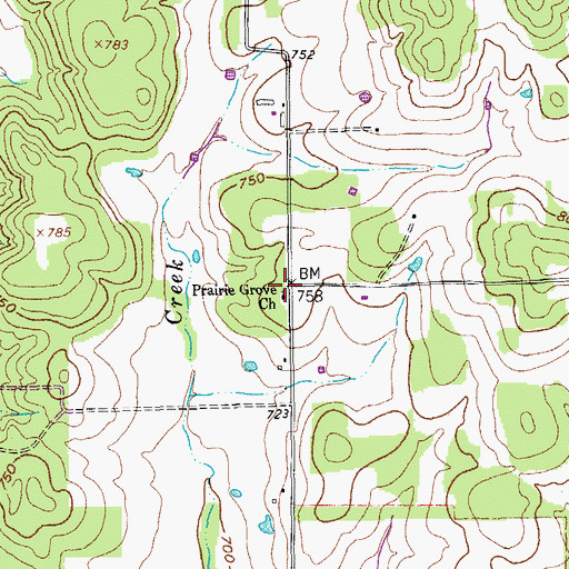 Topographic Map of Prairie Grove Church, TX