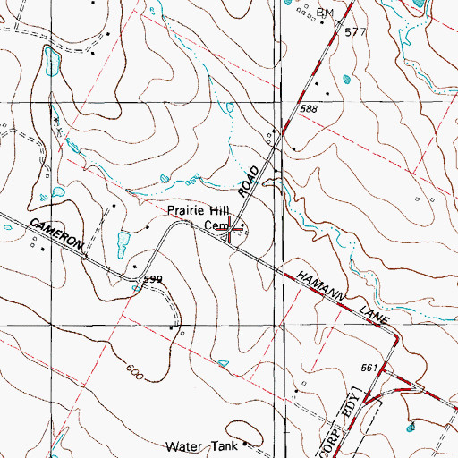 Topographic Map of Prairie Hill Cemetery, TX
