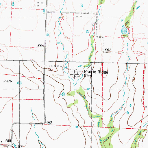 Topographic Map of Prairie Ridge Cemetery, TX