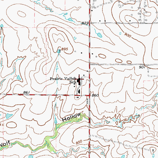 Topographic Map of Prairie Valley School, TX