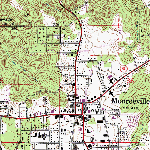 Topographic Map of Monroeville Grammar School (historical), AL