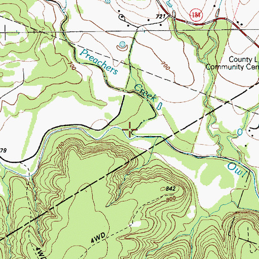 Topographic Map of Preachers Creek, TX