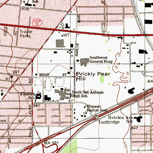 Topographic Map of Prickly Pear Hill, TX