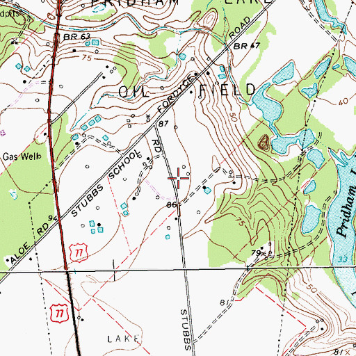Topographic Map of Pridham Lake Oil Field, TX