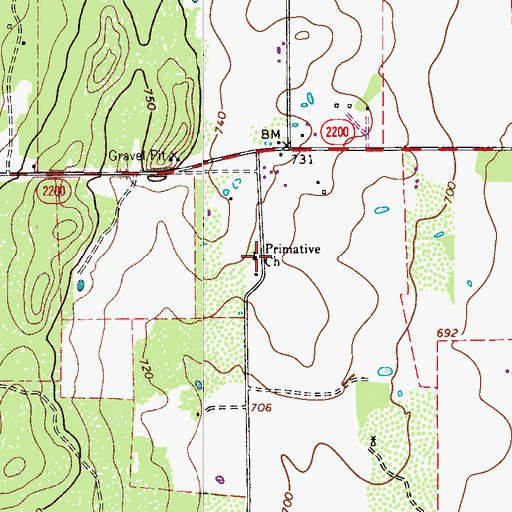 Topographic Map of Primitive Church, TX