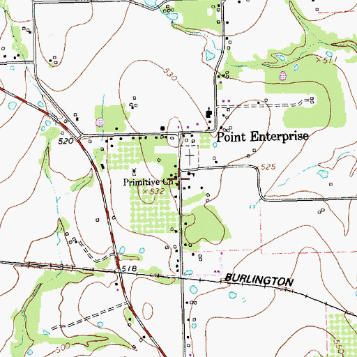 Topographic Map of Primitive Church, TX