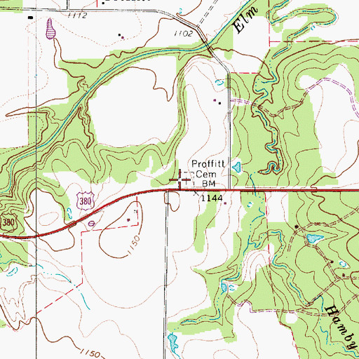 Topographic Map of Proffitt Cemetery, TX