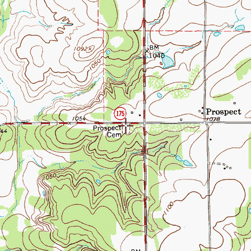 Topographic Map of Prospect Cemetery, TX