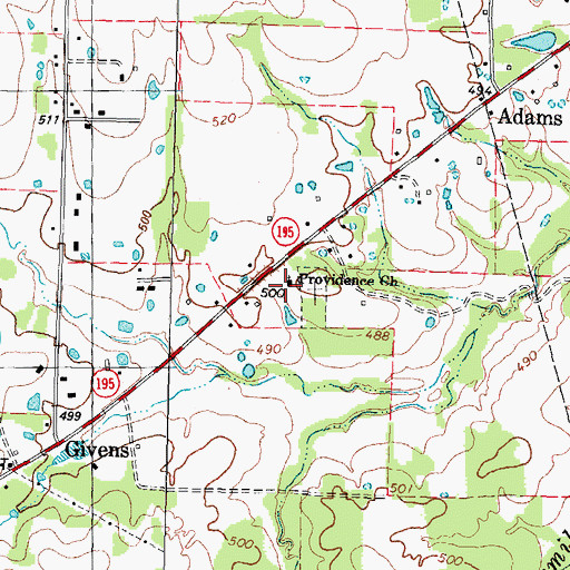 Topographic Map of Providence Church, TX