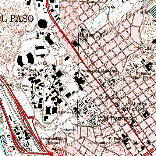 Topographic Map of Providence Memorial Hospital, TX