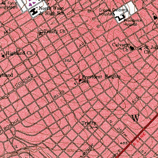 Topographic Map of Provident Heights School, TX
