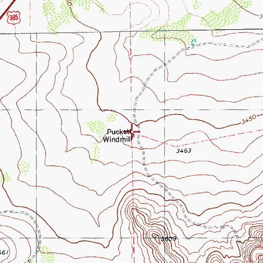 Topographic Map of Puckett Windmill, TX