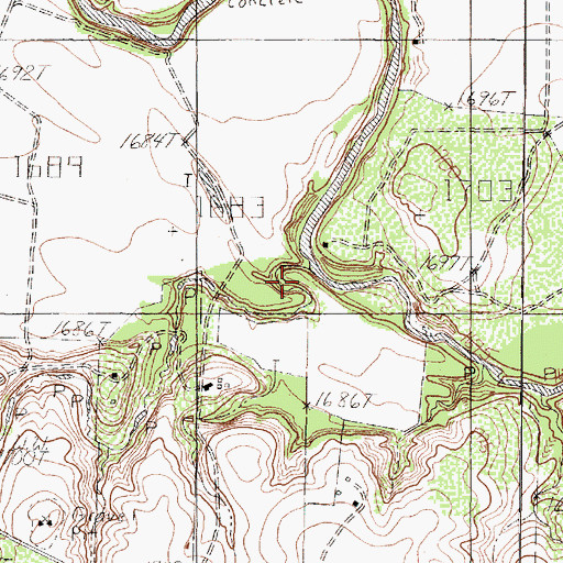 Topographic Map of Puddle Creek, TX
