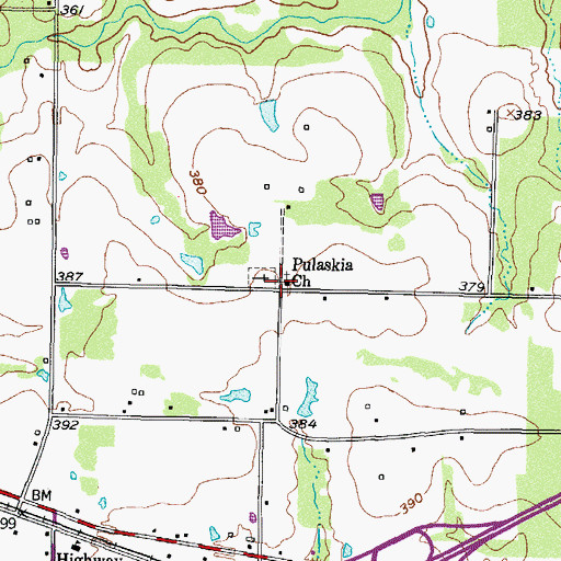 Topographic Map of Pulaskia Church, TX