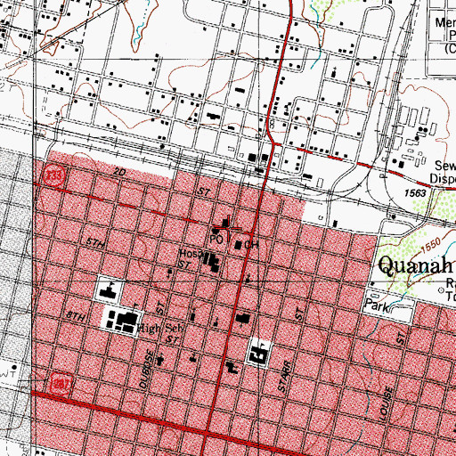 Topographic Map of Quanah, TX