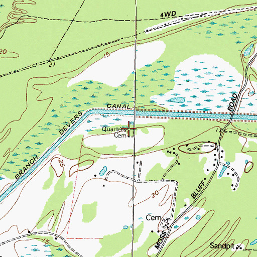 Topographic Map of Quarters Cemetery, TX
