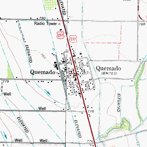 Topographic Map of Quemado, TX