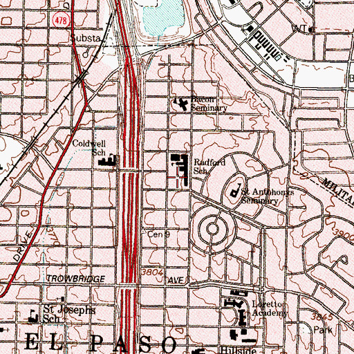 Topographic Map of Radford School, TX