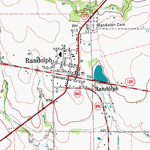 Topographic Map of Randolph, TX