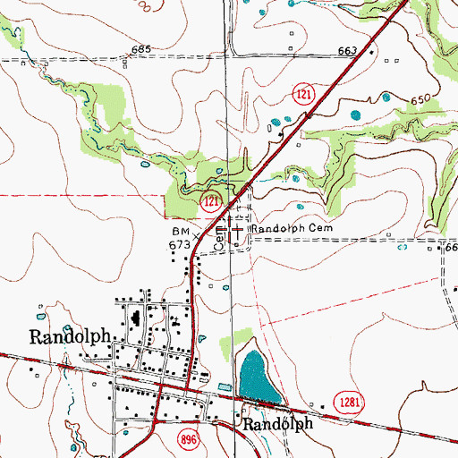 Topographic Map of Randolph Cemetery, TX