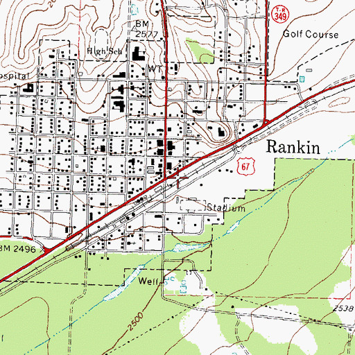 Topographic Map of Rankin, TX