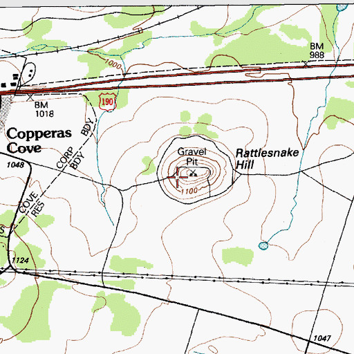 Topographic Map of Rattlesnake Hill, TX