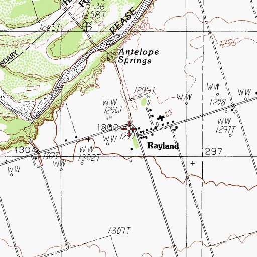 Topographic Map of Rayland, TX
