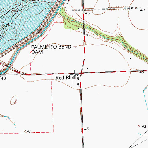 Topographic Map of Red Bluff Church, TX