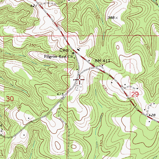 Topographic Map of Puryearville Methodist Church (historical), AL