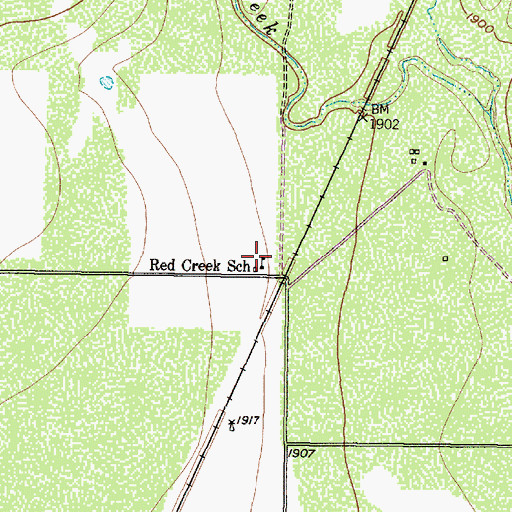 Topographic Map of Red Creek School, TX
