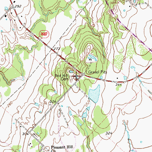 Topographic Map of Red Hill Cemetery, TX