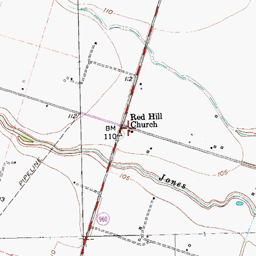 Topographic Map of Red Hill Church, TX