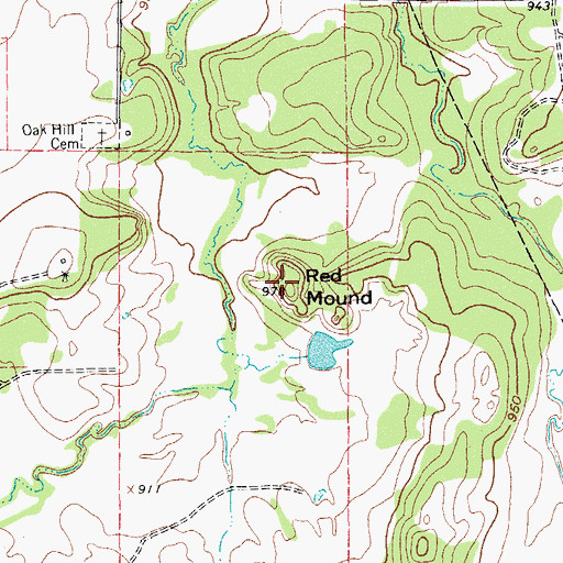 Topographic Map of Red Mound, TX