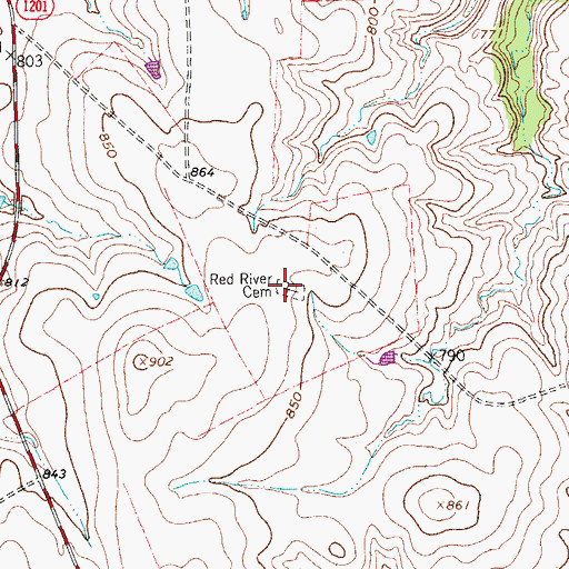 Topographic Map of Red River Cemetery, TX