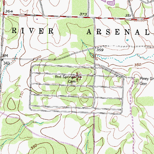 Topographic Map of Red Springs Cemetery, TX