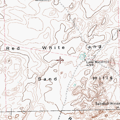 Topographic Map of Red White and Blue Sand Hills, TX
