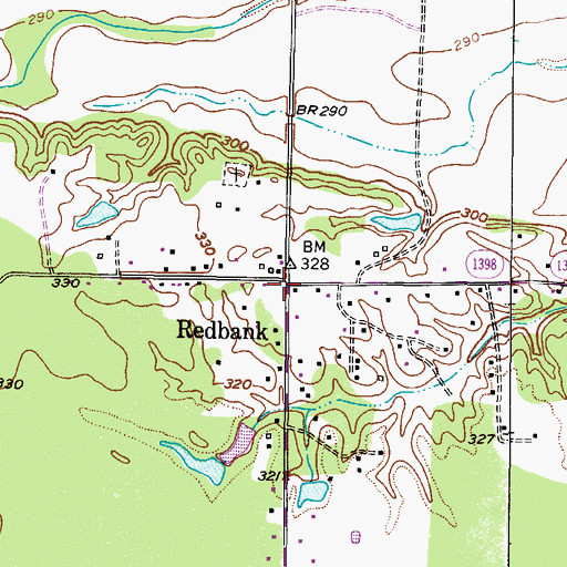 Topographic Map of Redbank, TX