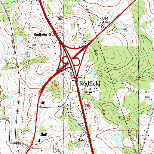 Topographic Map of Redfield, TX