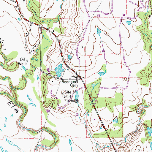 Topographic Map of Redmond Cemetery, TX