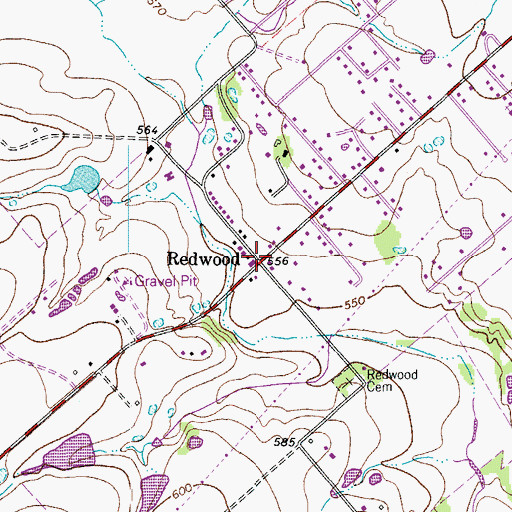 Topographic Map of Redwood, TX
