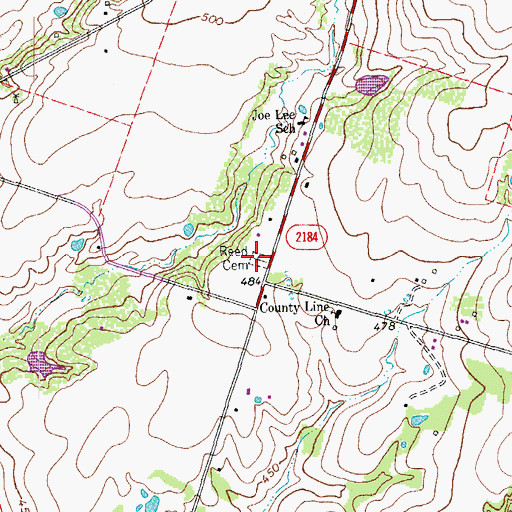Topographic Map of Reed Cemetery, TX