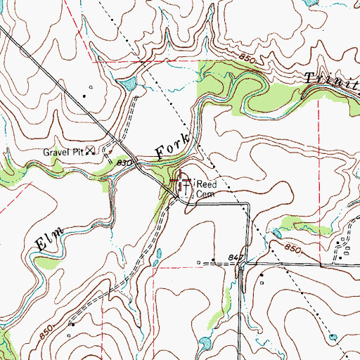 Topographic Map of Reed Cemetery, TX