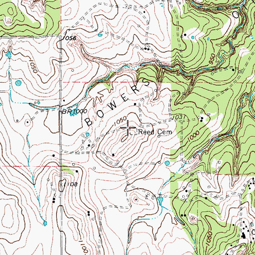 Topographic Map of Reed Cemetery, TX