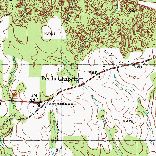 Topographic Map of Reeds Chapel, TX