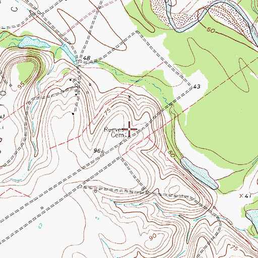 Topographic Map of Reeves Cemetery, TX